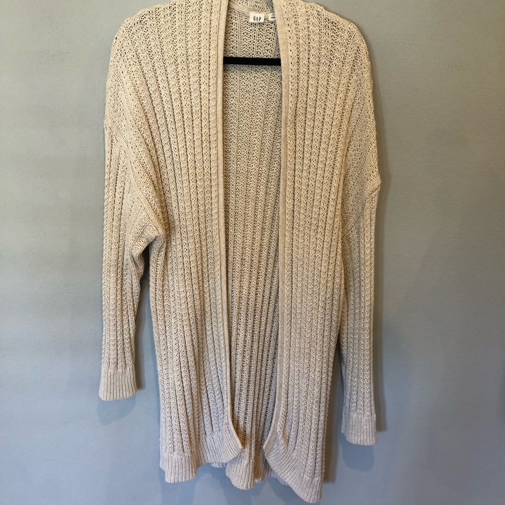 GAP Open-Front Ribbed Cardigan - Cream XXL